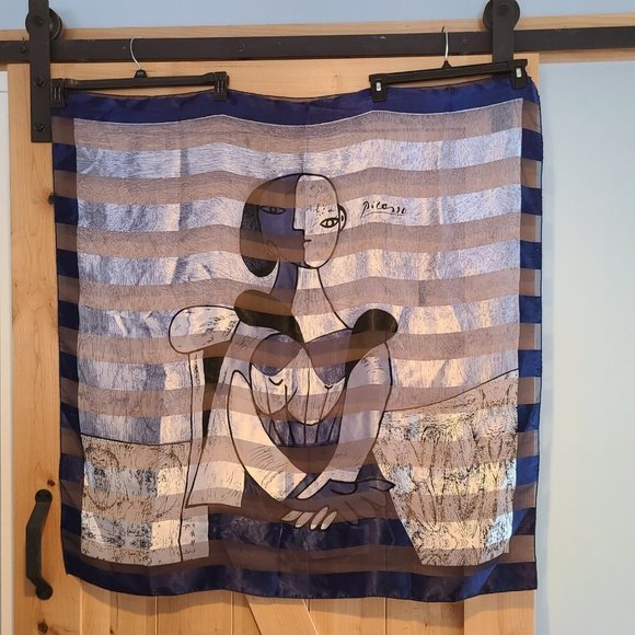 Unbranded Accessories - Pablo Picasso Painting of a Woman 39" Square Blue Sheer Silky Scarf Wrap